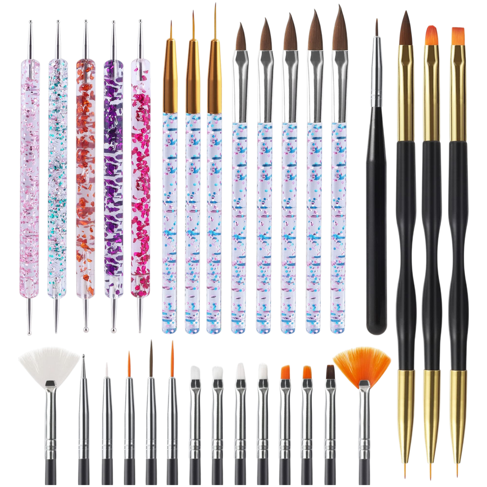 Artdone 31PCS Nail Art Brushes & Tools Set – Dotting Tools, Striping Brushes & Dust Brush