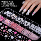FANDAMEI Nail Charms & Rhinestones Kit – 8 Boxes 3D Nail Gems, Pearls & Flatback Crystals