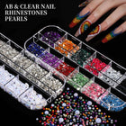 FANDAMEI Nail Charms & Rhinestones Kit – 8 Boxes 3D Nail Gems, Pearls & Flatback Crystals