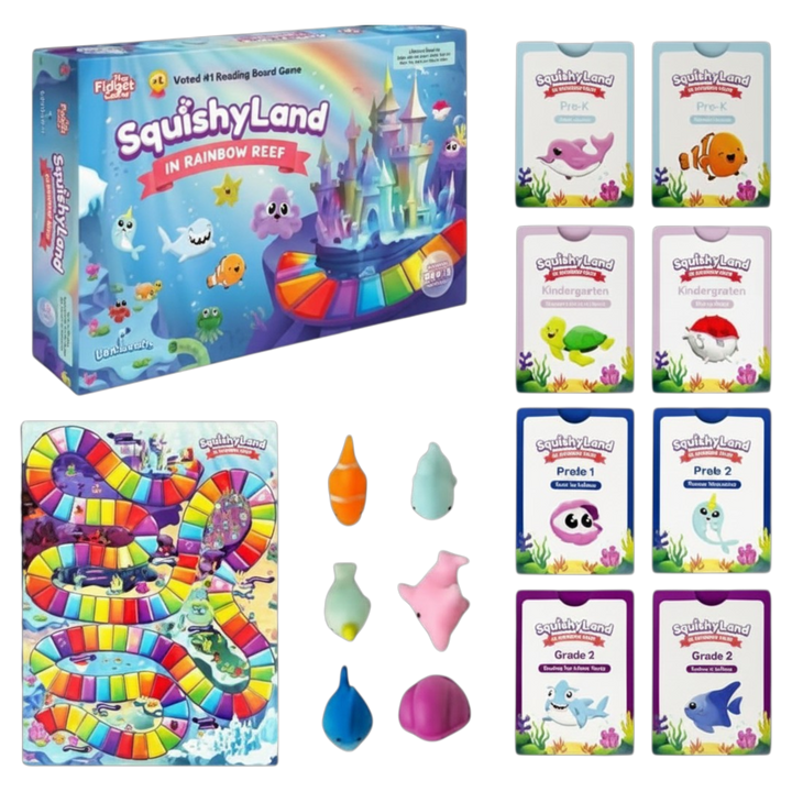 The Fidget Game Squishy Land in Rainbow Reef Board Game, Pre-K to 2nd Grade